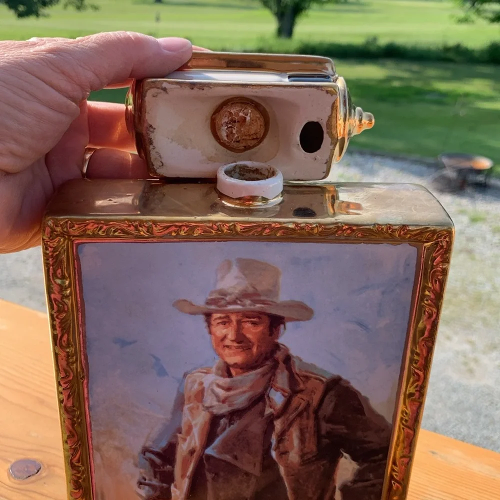 Vintage collectible 1979 John Wayne Whiskey Decanter 23k Gold Frame